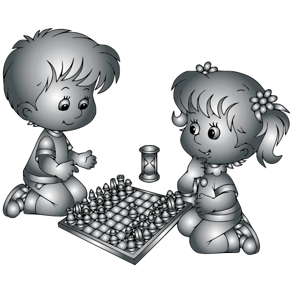 Boy And Girl Playing Chess By DG RA Duochrome