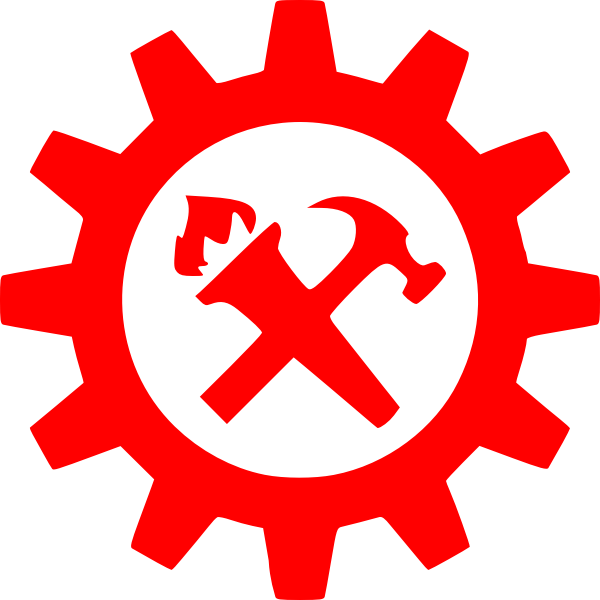 Hammer torch and cog symbol