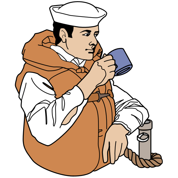 Navy Sailor Drinking Coffee - Colour