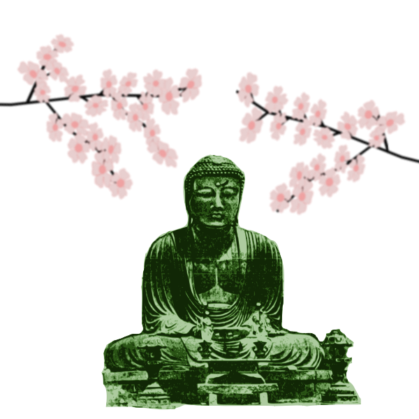 Big Buddha and Cherry Blossoms