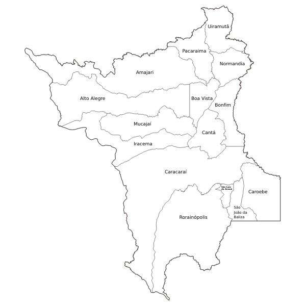 Map of the state of Roraima with municipalities