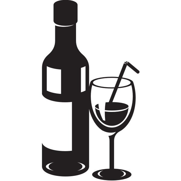 Silhouette of a bottle and drinking glass