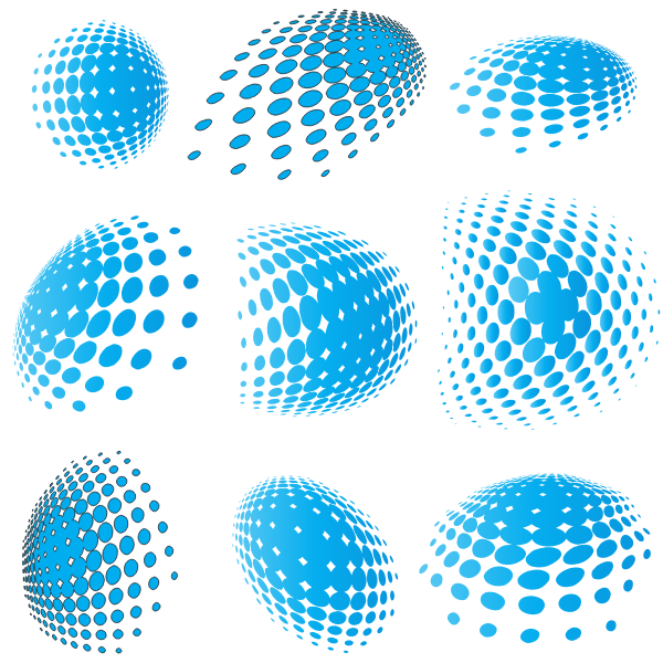 Blue halftone shapes vector set