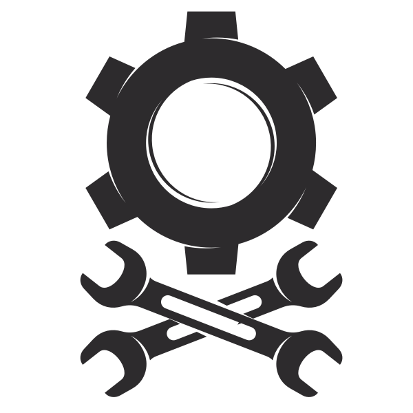 Silhouette of a cog and a wrench