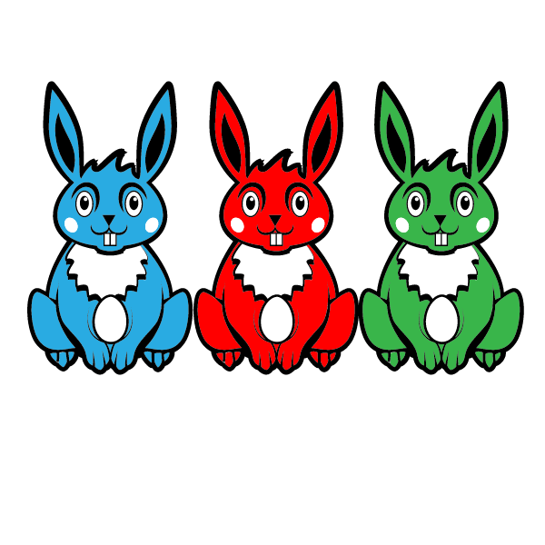 Easter bunnies in various colors