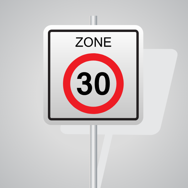 Zone 30 warning sign