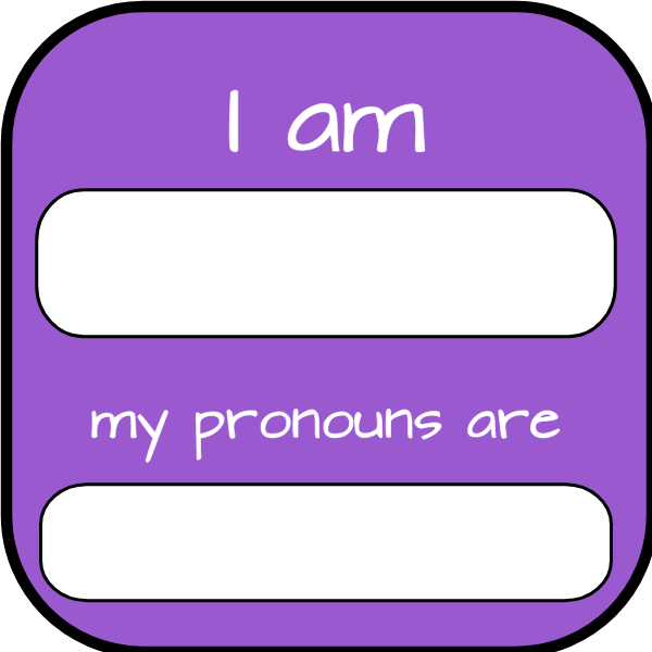 I am name role gender identity and pronouns purple sticker