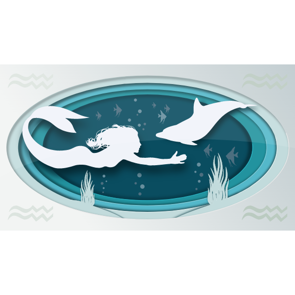 Mermaid and Dolphin - Paper Cut | Free SVG