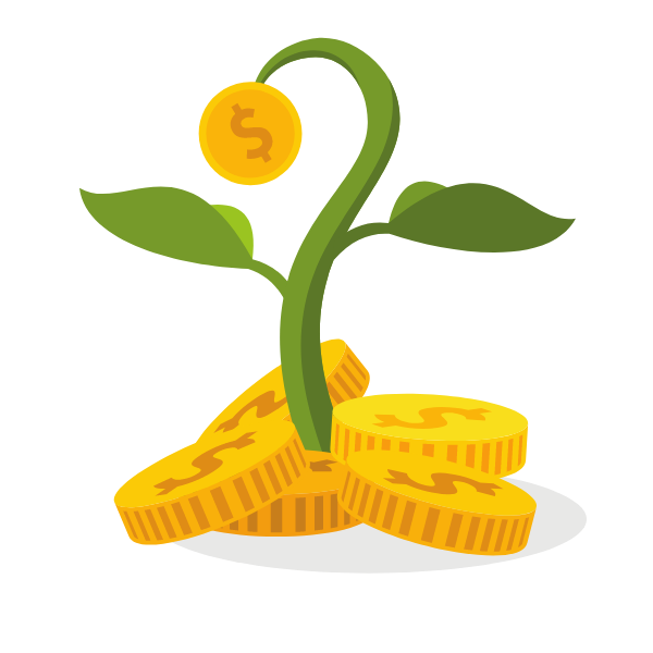 Gold coins and a plant