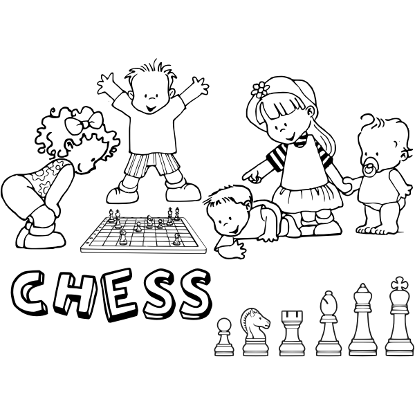 Chess pieces and kids