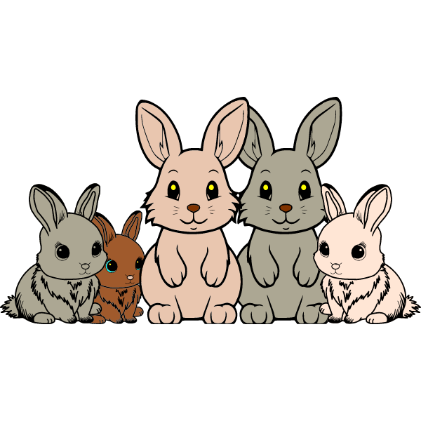 A cute family of rabbits gathered for a joint photo shoot