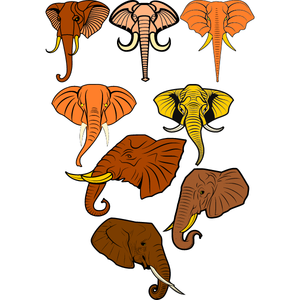 Eight elephant heads