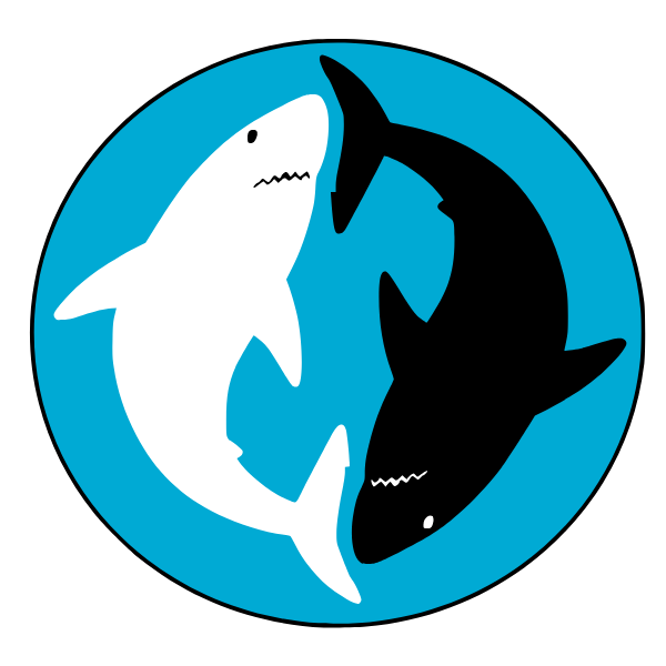 Two sharks in a circle representing yin and yang.