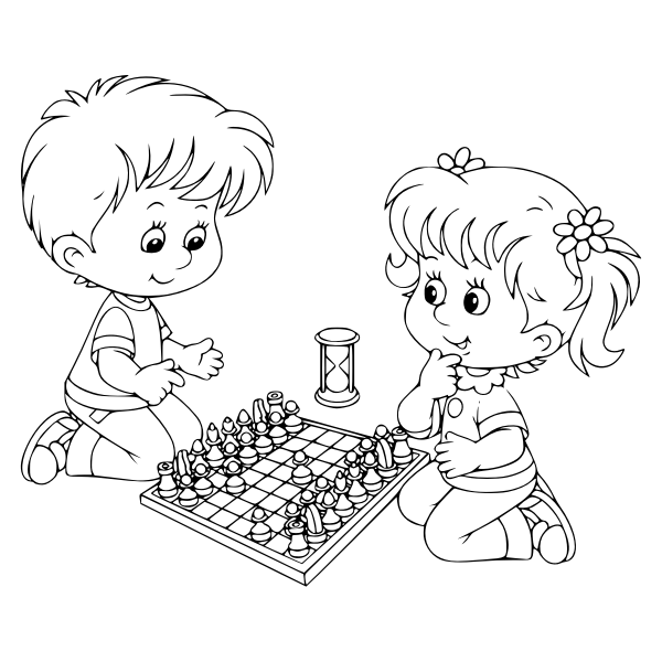 Boy and girl playing chess