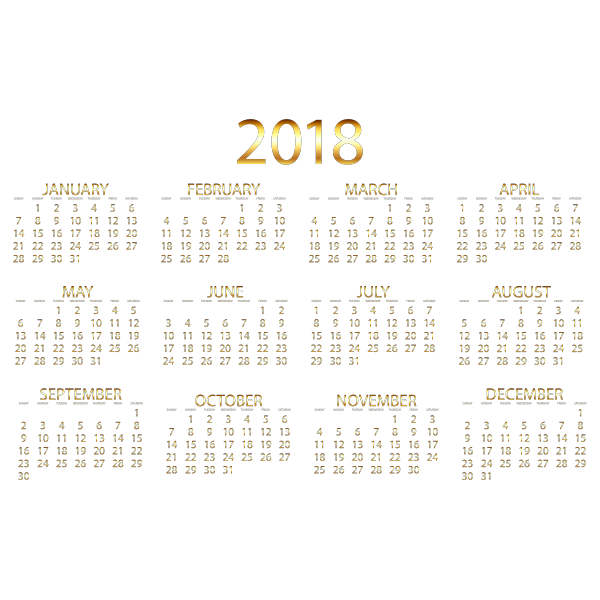2018 Calendar Gold No Background