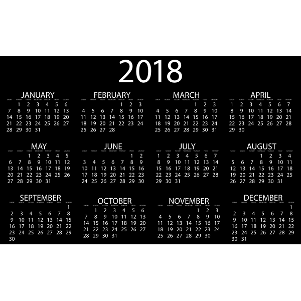 2018 Calendar Inverse