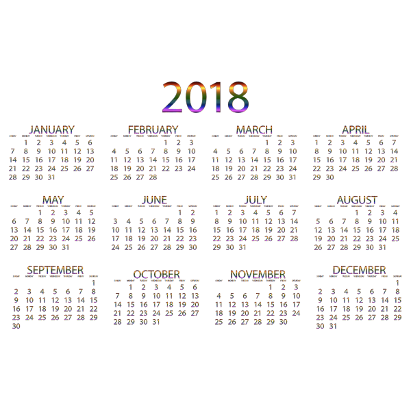 2018 Calendar Prismatic No Background