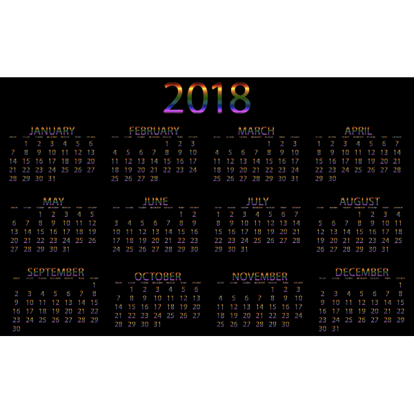 2018 Calendar Prismatic No Background Free SVG