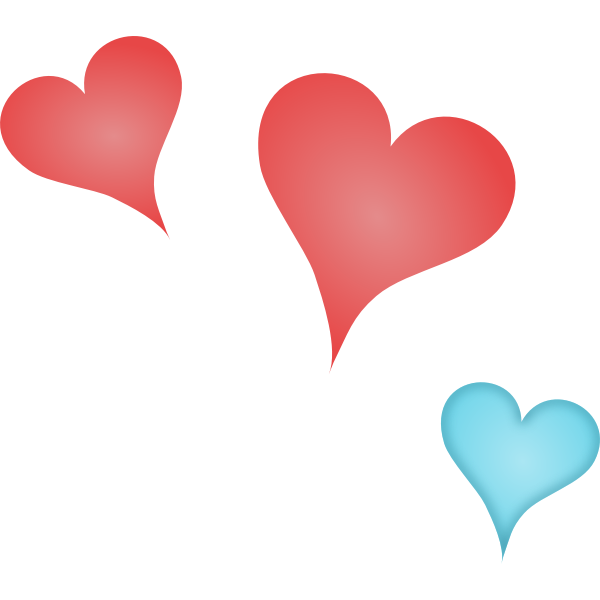 Vector graphics of 3 different colored hearts