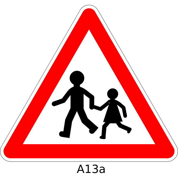 Pedestrians crossing the road traffic warning sign vector graphics