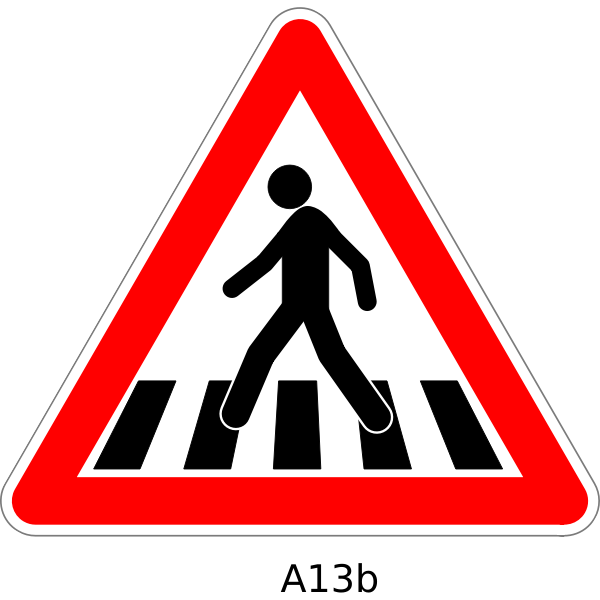 Pedestrian crossing traffic warning sign vector drawing | Free SVG