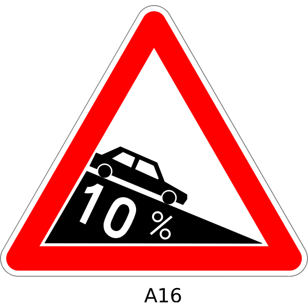 Vector drawing of dangerous descent triangular road sign