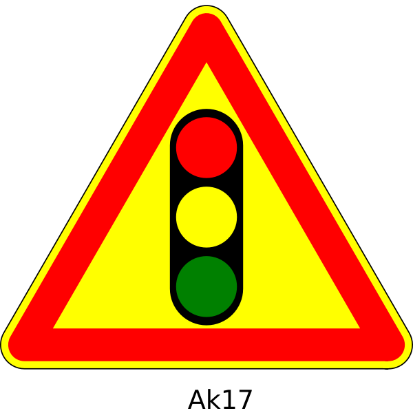 Vector graphics of traffic lights ahead triangular temporary road sign