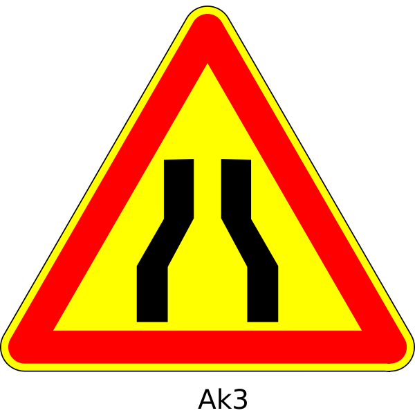 Vector illustration of road narrows ahead temporary triangular road sign