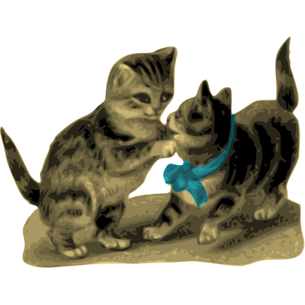 Kittens, One with Blue Ribbon
