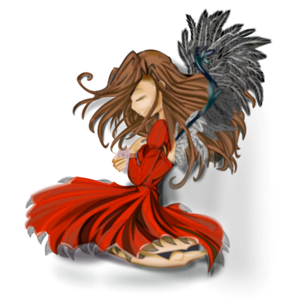 Graphics of girl with red feathered dress