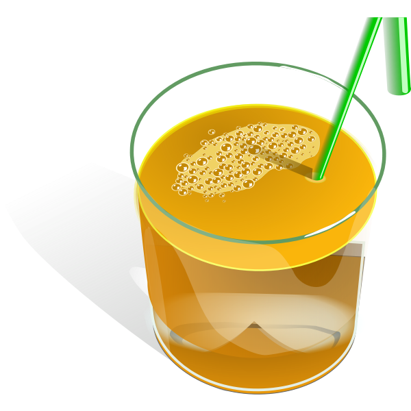 Vector drawing of juice in a glass with green straw