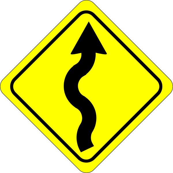 Winding road caution sign color vector image
