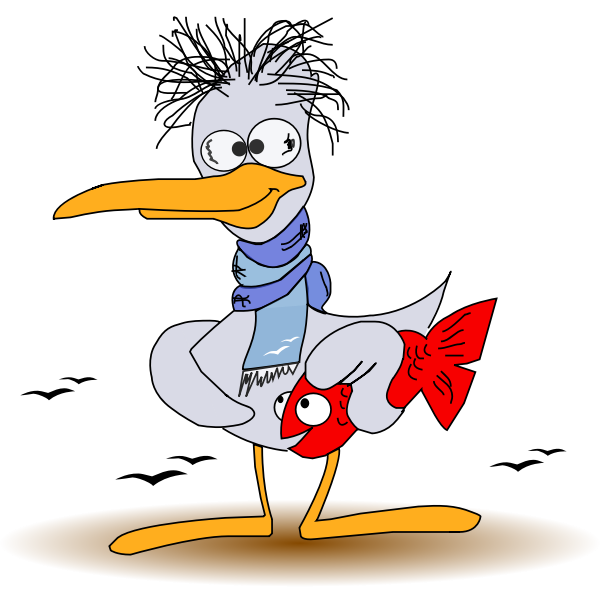 Duck with fish vector drawing