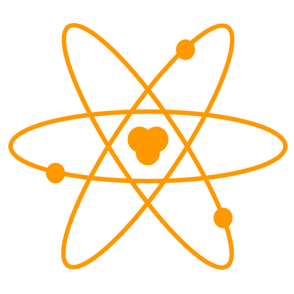 Illustration of diagram of an atom in orange color