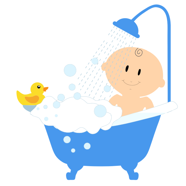 Cartoon baby boy taking a bath