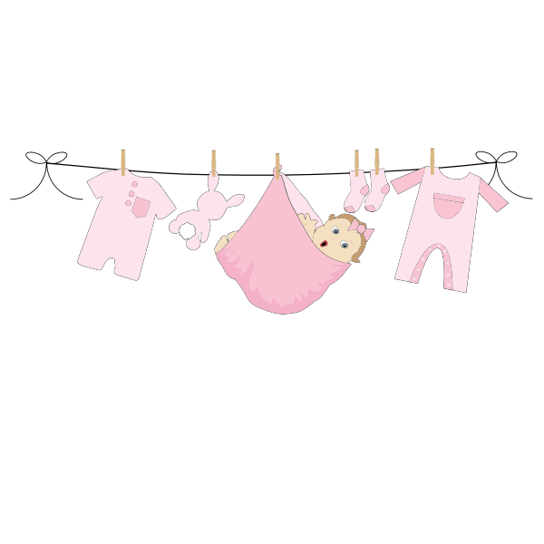 Comic baby girl on clothesline