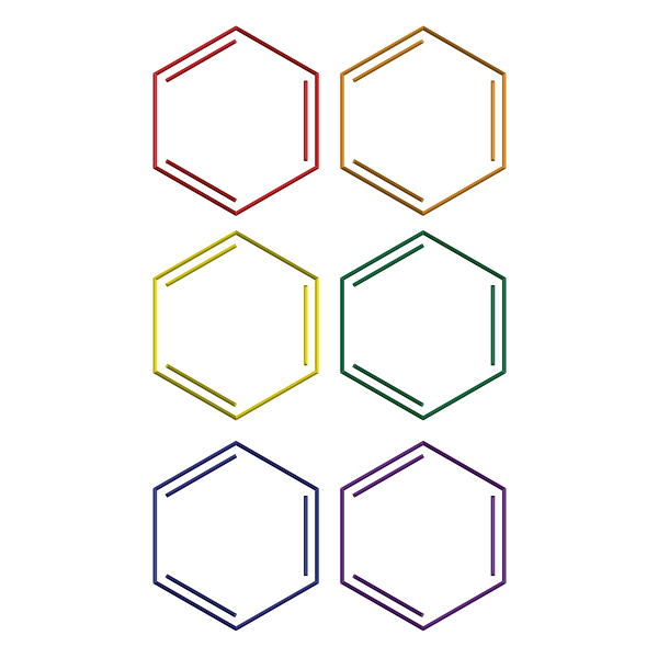 Benzene rings rainbow colors
