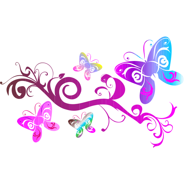 Colorful flourish with pink butterfly illustration