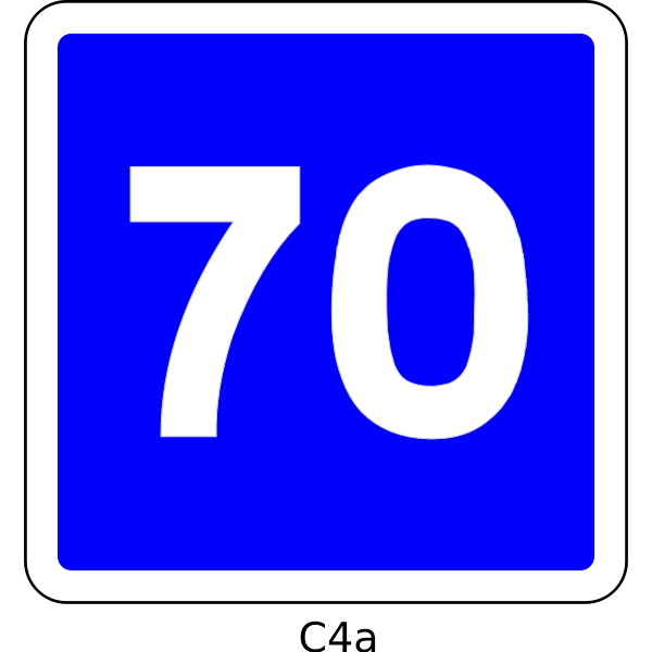 70mph speed limit blue square French roadsign vector drawing