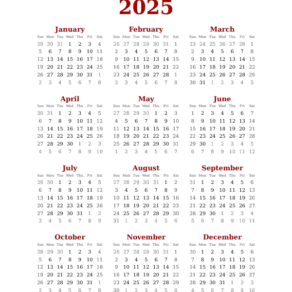 Calendar2025 Free SVG