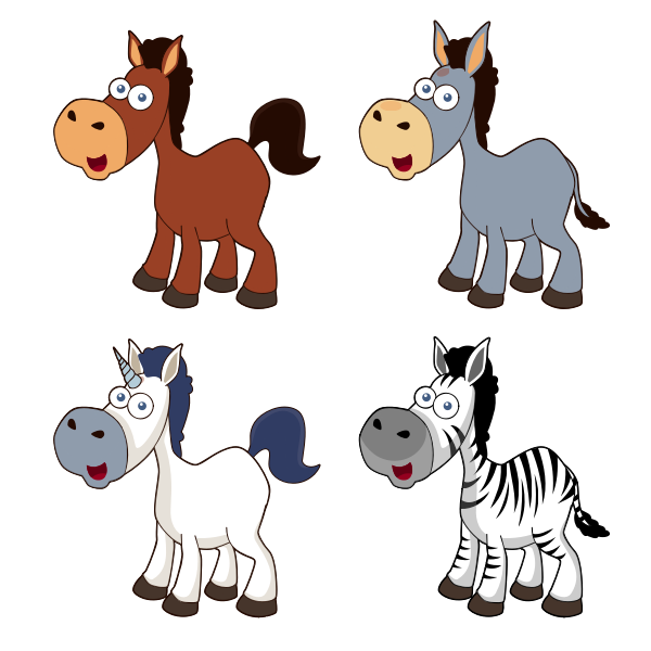 Vector clip art of selection of cartoon horses | Free SVG