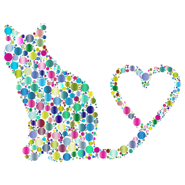 Cat 2 Silhouette Heart Tail Circles Prismatic 2