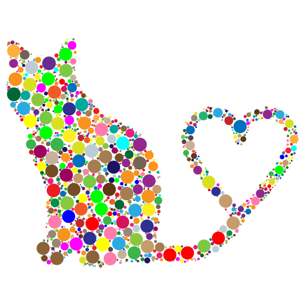 Cat 2 Silhouette Heart Tail Circles Prismatic