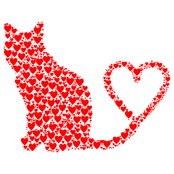 Cat 2 Silhouette Heart Tail Hearts Red