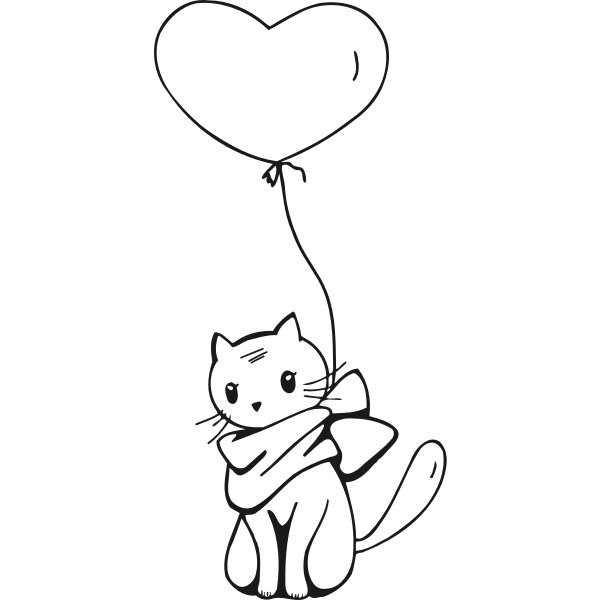 Cat and balloon heart
