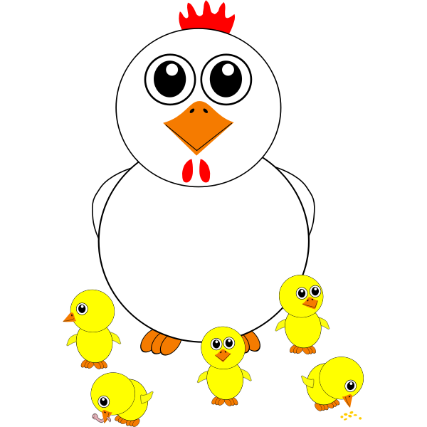 Cartoon chicken and chicks vector illustration