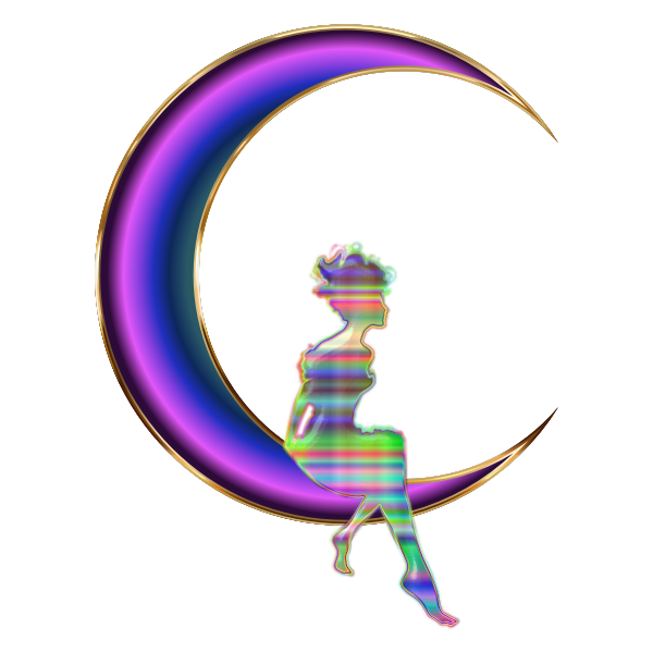 Chromatic Fairy Sitting On Crescent Moon Enhanced No Background