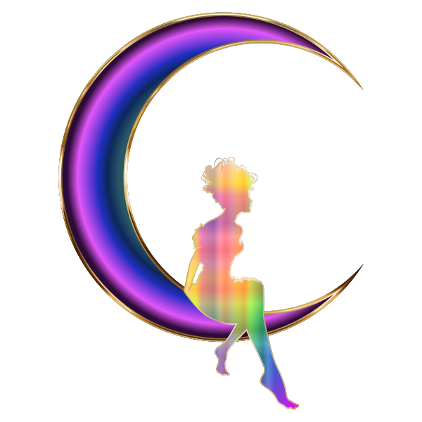 Chromatic Fairy Sitting On Crescent Moon No Background