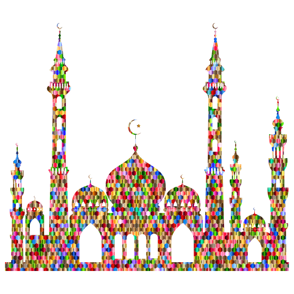 Chromatic Hex Grid Mosque Silhouette 2