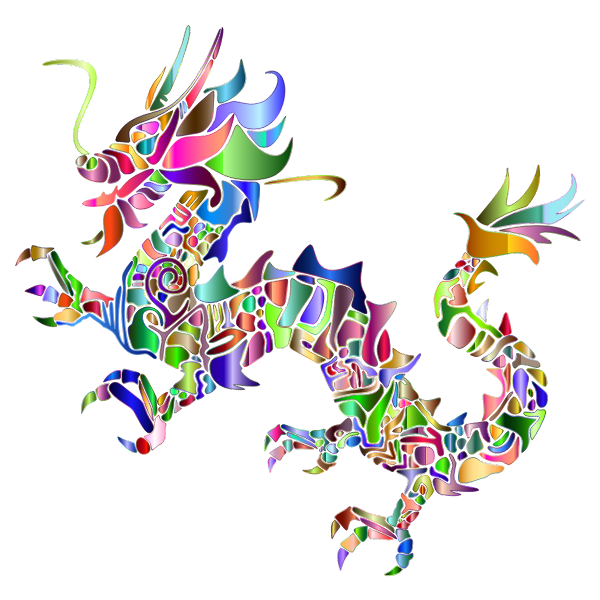 Chromatic Tribal Asian Dragon Silhouette 2 No Background